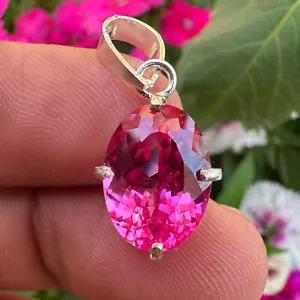 Colgante de piedras preciosas sueltas de plata maciza 925 con certificación de zafiro rosa natural de 12 quilates - Imagen 1 de 8