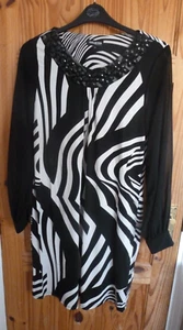 COLLECTION AT DEBENHAMS BLACK AND WHITE PATTERNED BEAD TRIM DRESS 14 - Picture 1 of 2