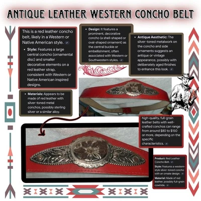 Cinturón concho de cuero nativo occidental Foto 1 de 2