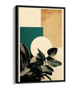 BOHO PLANT MINIMALIST GEOMETRIC HOME DECOR FLOAT EFFECT FRAMED CANVAS ART PRINT - Picture 1 of 12