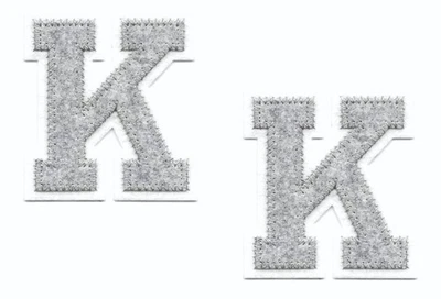 Felt Letter K Patch Set of 2 Iron On 2.5” Tall White Applique Alphabet DIY Craft - Image 1 of 2