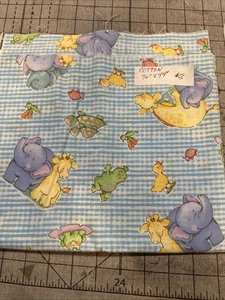 Blue Checkered, Cotton Nursery Fabric With Ducks, Elephants, Turtles. 36” X44” - Picture 1 of 1