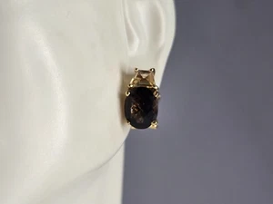 Womens Vintage Estate Sterling Silver Gold Tone Smoky Quartz Earrings 5.1g E7670 - Picture 1 of 4