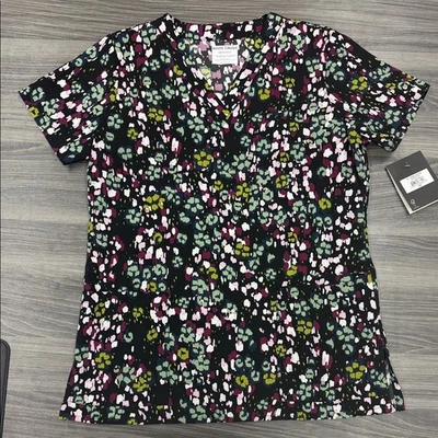 White Cross Women's Multicolor Abstract Scrub Top Women's Size XS - Image 1 of 4