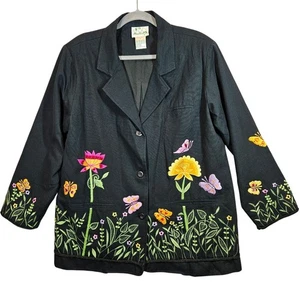 The Quaker Factory Embroidered Jacket Womens L Flwoers Butterflies floral retro - Picture 1 of 12