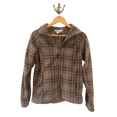 Chaqueta polar mediana Columbia para mujer a cuadros marrón cremallera completa exterior informal Foto 1 de 4