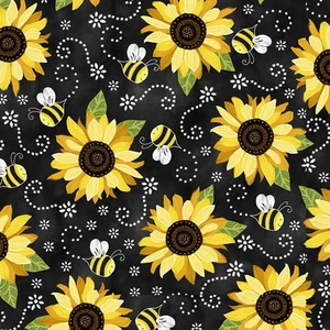 Timeless Treasures Softie PD5345 Black Sunflowers & Bees MINKEE / SOFTIE - Bild 1 von 1