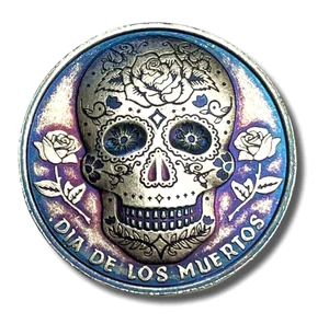 1/2 TROY OZ PLATA FINA .999 MONARCA DÍA DE LOS MUERTOS IMÁN REDONDO BU - Imagen 1 de 4