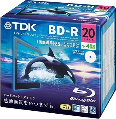 TDK Blu-ray Disc BD-R 25GB 1-4x 20-Pack White Wide Printable Slim Case NEW - Image 1 of 2
