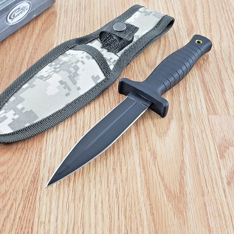 SZCO 211459-cm Combat Double Edge Survival Boot Fixed Blade Knife Camo Sheath