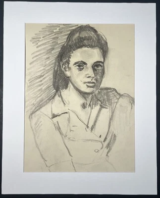 Original Pencil On Paper Drawing Portrait Of Women Posing 1948 Postwar 20x16” - Image 1 of 4