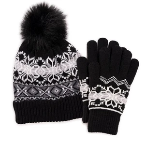 MUK LUKS Heat Retainer Pom Pom Beanie and Glove Set Fairy Dust OS Wool Blend NWT - Picture 1 of 6
