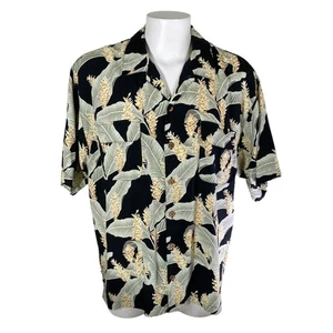 Tommy Bahama Hawaiihemd Aloha Large Floral Tropical Flowers schwarz grün - Bild 1 von 6