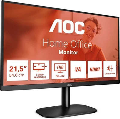 AOC Monitor 22B2H  - FHD - 75Hz - Flicker Free - 22 Inch - Black - Image 1 of 4