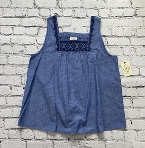 NWT St. John's Bay Womens PM Denim Square Neck Embroidered Chambray Boho Blouse - Picture 1 of 20