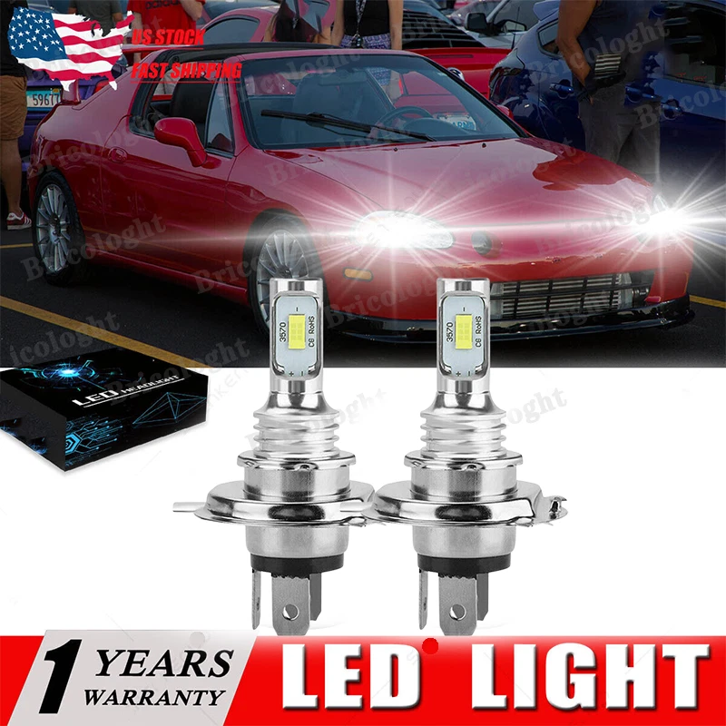 For HONDA Civic DEL SOL 1993-1997 H4 6000K COB LED Headlight High/Low Beam Bulbs - Image 1 of 4