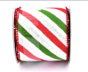 Barber Pole Stripe Ribbon,Red,Green,White, Polyester, Jo-ann's, 2.5" x 12ft. - Picture 1 of 2