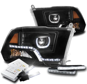 FOR 09-18 DODGE RAM MONO-EYE HALO LED BLACK PROJECTOR HEADLIGHT W/DRL+XENON HID - Picture 1 of 4