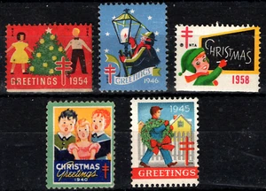 USA CHRISTMAS GREETING & Tuberculosis HEALTH STAMPS 1940,1945,1946,1954,1958 MLH - Picture 1 of 3