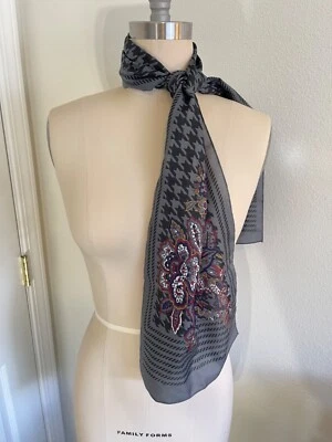 De Colección Miel Bufandas Gris Bufanda Pata de Gallo Floral Oscuro Hecho en Italia 10.5x54" Foto 1 de 4
