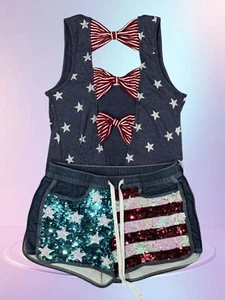 4 July SET Size S Tank Top Denim Shorts Sequined American Flag  Juicy Couture - Picture 1 of 12