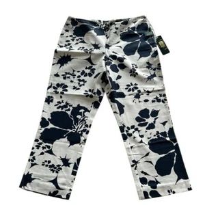 Women’s size 12 petite ralph lauren navy & white floral cropped pants NWT - Picture 1 of 6