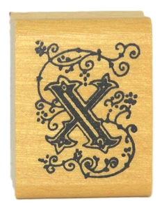 Vintage INKADINKADO Fleur Scroll LETTER "X" Alphabet Wood mounted Rubber Stamp - Picture 1 of 2
