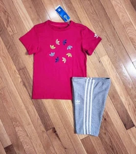 NEW ADIDAS Youth Big Girls Active Tee & Bike Short Set, Pink/Gray - YXS (7) - Picture 1 of 5