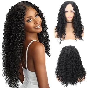 Damen lange tiefe Welle lockige Lace Front Perücke schwarz Kunstfaserperücken hitzebeständiges Haar USA - Bild 1 von 9