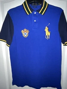 Polo Ralph Laurent Big Pony Logo Blue and Gold Polo shirt Size Small - Picture 1 of 4