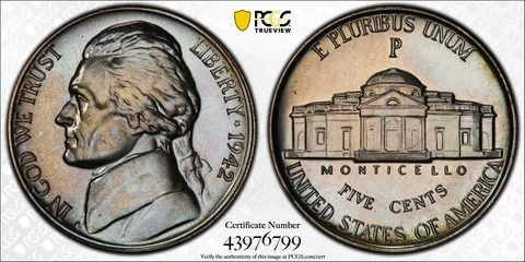 1942 P Type 2 Proof Jefferson Nickel PCGS PR-65 - Silver War Nickel Cover