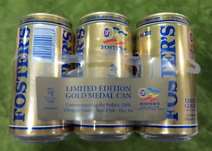 #OO. EMPTY FOSTERS BEER 2000 SYDNEY OLYMPIC 6-PACK OF CANS - Picture 1 of 3
