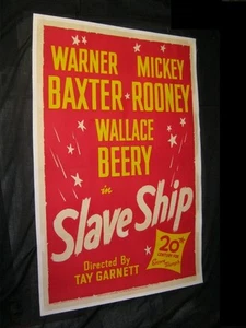 Original SLAVE SHIP 1 Sheet 27" X 41" LINEN BACKED BEERY BAXTER ROONEY - Picture 1 of 1