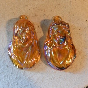 Par de 2 bustos de placa de pared de vidrio de carnaval caléndula Madonna Virgen María Jesucristo - Imagen 1 de 7