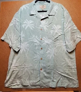 Jamaica Jaxx Mens Button Shirt XL Green Tropical Print Short Sleeve 100% Silk - Picture 1 of 11