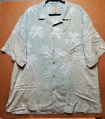 Jamaica Jaxx Mens Button Shirt XL Green Tropical Print Short Sleeve 100% Silk  - Изображение 1 из 4