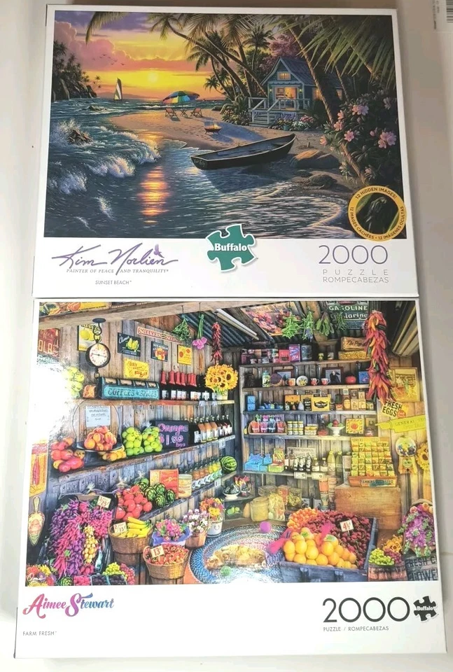 批量 2 件 水牛拼图 2000 件 农场 新鲜/日落 海滩 — 第 1/4 张图片