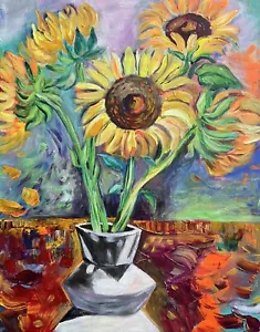 Girasoles Original Melissa Bollen Pintura Acrílica Nuevo Otoño - Imagen 1 de 12