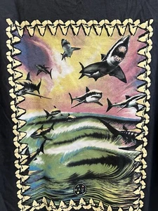 MAUI and SONS flying SHARKS and puffed TEETH Distressed Black t-shirt men S - Picture 1 of 6