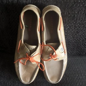 Men’s Sperry Top sider 16 Leather Deck Shoes Brown Orange Non Slip Big Tall - Picture 1 of 6