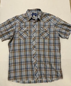 Vintage Wrangler Shirt Mens XLT Pearl Snap White Orange Plaid Cowboy Western - Picture 1 of 10