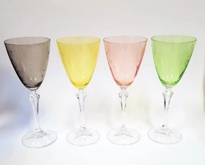 SET OF 4 ALL PURPOSE LIME GREEN+GRAY+YELLOW+CORAL PINK GLASS CRYSTAL WINE,GOBLET - Picture 1 of 6