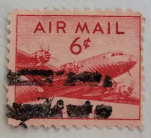 United States Postage ~ AIR MAIL ~ Red 6₵ Cent Stamp ~ Cancelled/Posted ~ 025 - Picture 1 of 6