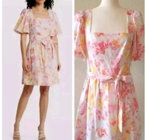 Neu mit Etikett Eliza J Frühling Baumwollkleid mit Ösen Blumendruck rosa Größe 8 - Bild 1 von 12
