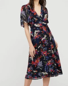 BNWT Monsoon Oriental Floral Faux Wrap Navy Midi Dress 14 - Bild 1 von 9