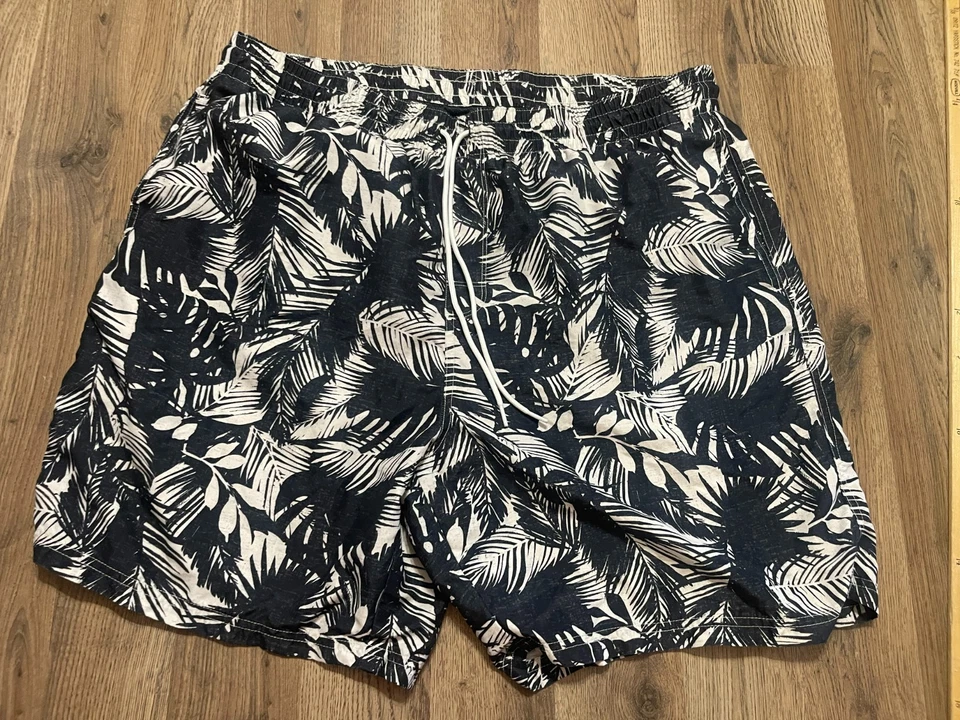 Old Navy Shorts, Men's Size XXL, Black White, Leaves, Hawaiian, Swim Trunks - Image 1 of 4