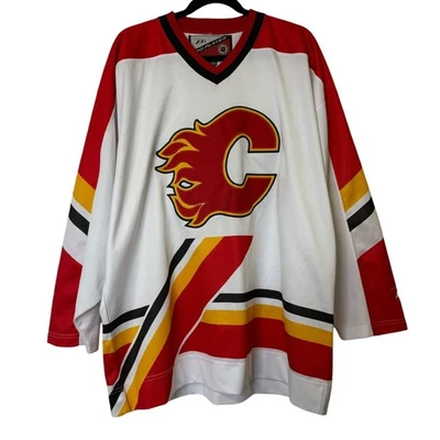 NHL Calgary Flames Pedestal Hockey Jersey Black Adult L CCM Vintage 90s - Image 1 of 4