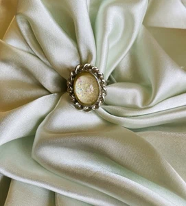 Anello cabochon glitterato gelo tono argento vintage anni 90 - Foto 1 di 5
