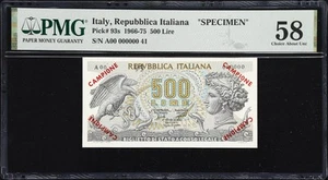 Italien 500 Lire 1966-75 Specimen A00 000000 Pick-93s ca. UNC PMG 58 - Bild 1 von 2