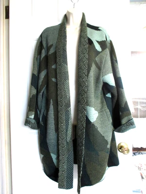 Casaco suéter cardigã longo pesado Anthropologie Aldomartins tamanho grande camuflado tamanho grande M - Imagem 1 de 4